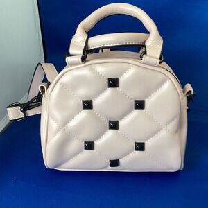 Womens Pink Quilted Studded‎ Mini Top Handle Crossbody Bag